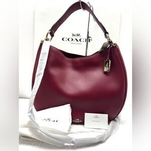 🔥🎁NWT! Coach NOMAD Burnished Leather Hobo Handbag Black Cherry Msrp:$495.00
